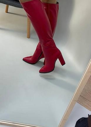 Эксклюзивные сапоги из натуральной итальянской кожи и замша женские на каблуке