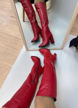 Эксклюзивные сапоги из натуральной итальянской кожи и замша женские на каблуке