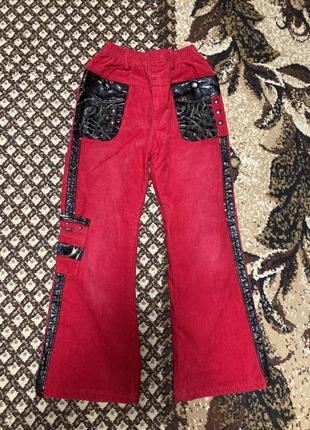 Теплые вельветовые штаны на флисовой подкладке с декором1 фото