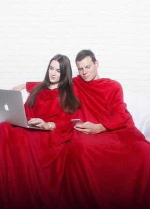 Теплый мягкий качественный большой зимний красный плед с руками для двоих пары украина