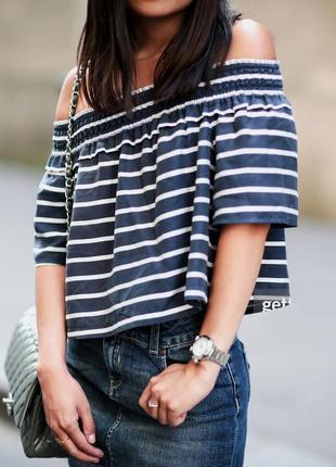 Акція! футболка кроп топ в смужку на плечах від topshop