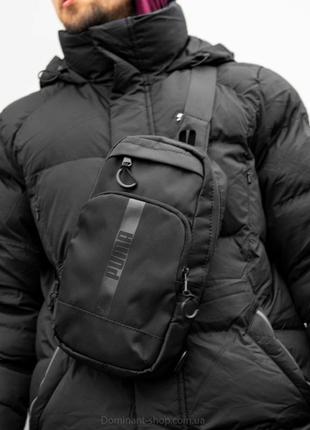 Мужская городская нагрудная сумка слинг через плечо черная тканевая p-sling однолямочный рюкзак на плечо4 фото