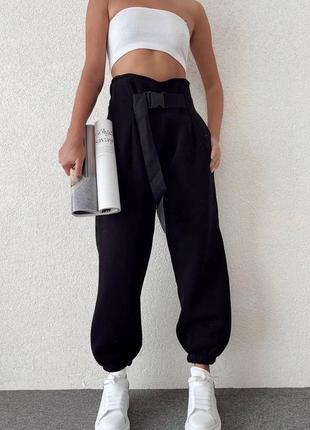 Тёплые женские брюки джоггеры на высокой посадке2 фото