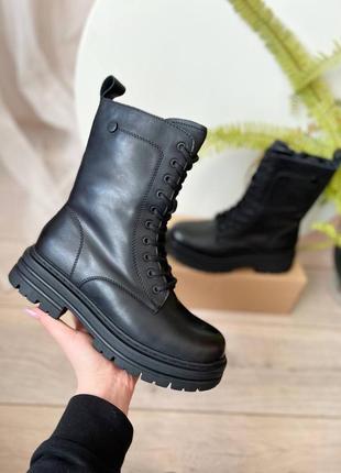 Чоботи сапоги женские черные зимние осенние весенние із зі справжньої шкіряні из...