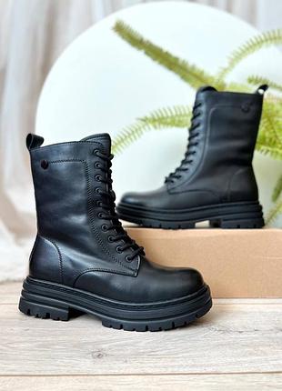 Чоботи сапоги женские черные зимние осенние весенние із зі справжньої шкіряні из...