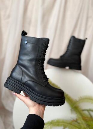 Чоботи сапоги женские черные зимние осенние весенние із зі справжньої шкіряні из...