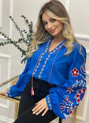 Оригінальна блуза-сорочка вишиванка з довгим рукавом