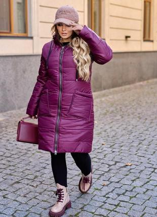 Жіноча куртка подовжена зимова з плащової тканини на синтепоні 200 розміри батал2 фото