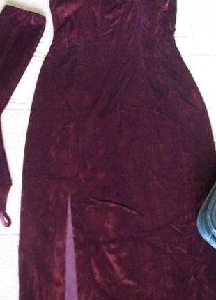 Платье в пол, выпускное, вечернее, цвет марсала, бордовое , размер s,m. с перчатками.5 фото
