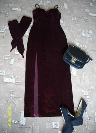 Платье в пол, выпускное, вечернее, цвет марсала, бордовое , размер s,m. с перчатками.4 фото