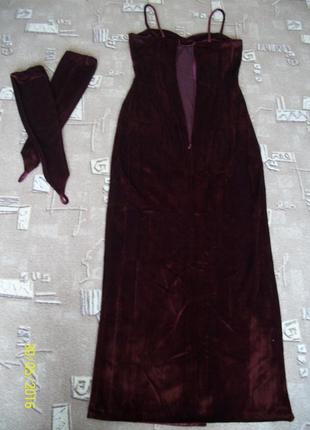 Платье в пол, выпускное, вечернее, цвет марсала, бордовое , размер s,m. с перчатками.6 фото