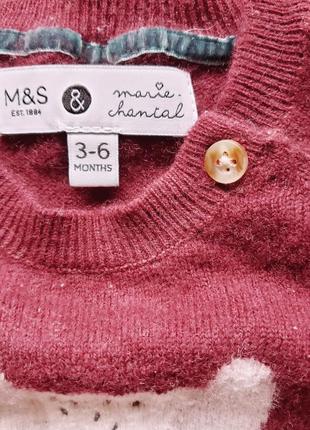 M&s marie chantal шерсть кашемир теплый мягкий свитер кофта новорожденному мальчику 3-6м 62-68см7 фото