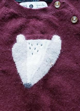 M&s marie chantal шерсть кашемир теплый мягкий свитер кофта новорожденному мальчику 3-6м 62-68см8 фото