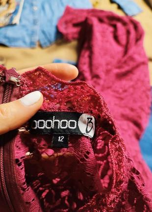 Boohoo boutique платье розовое фуксия миди по фигуре карандаш футляр гипюр гипюровое6 фото