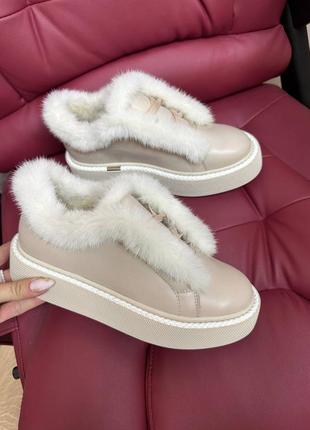 Шкіряні зимові кеди черевики з хутром натуральної норки кожаные зимние кеды ботинки с натуральной норкой5 фото