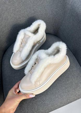Шкіряні зимові кеди черевики з хутром натуральної норки кожаные зимние кеды ботинки с натуральной норкой3 фото