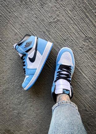 Мужские высокие кожаные кроссовки nike air jordan 1 retro high og"university blue"#найк8 фото