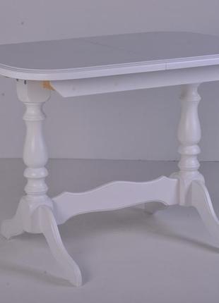 Стол деревянный раскладной на двух ножках, кухонный, обеденный аврора (белый)3 фото