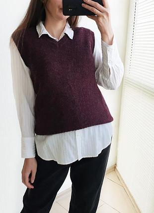 Винтажная шерстяная бордовая жилетка