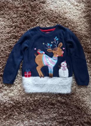 Новорічний сверт на дівчинку 4-5 рочків, новорічна кофта для дівчинки 104-110, светр з оленем,кофта для дівчинки з оленем, тепла кофта, в'язаний светр