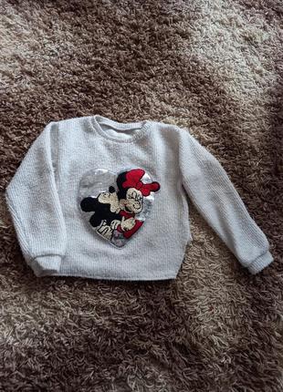 В'язаний светр для дівчинки 3-5 рочків, светр для дівсинки 104-110, тепла кофта , светр з мікі маусом, кофта з мінні маус, вязана кофта з мінні маус.