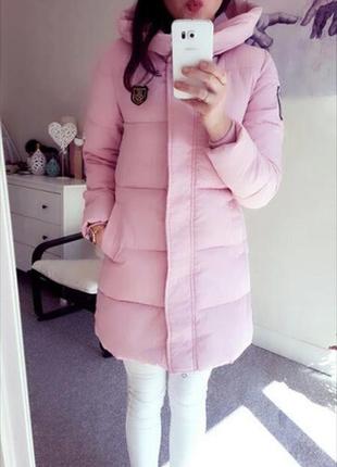 Пальто женское нежно розовое пуховик куртка зимняя осенняя пудровая