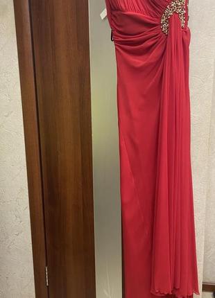Вечірня випускна довга червона сукня в підлогу шифонова на одне плече з відкритою спиною10 фото