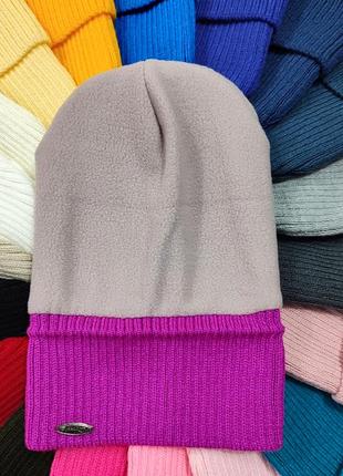 Тепла зимова шапка на флісі, зимова шапка, шапочка тепла на флісі синя, гірчиця, хакі, чорна2 фото