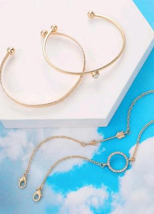 Набор из 4-х стильных браслетов, комплект браслетиков, украшение, подарок, золото, браслет3 фото