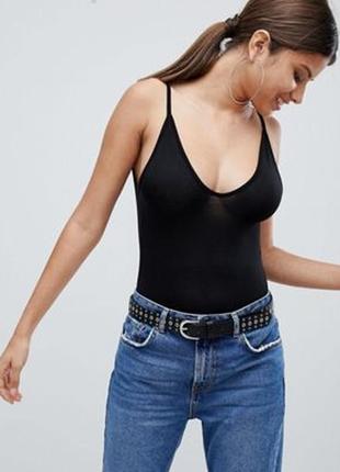 Черный боди маечка из вискозы boohoo