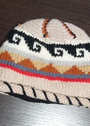100%вовняна плетена яскрава шапка,непал,one size