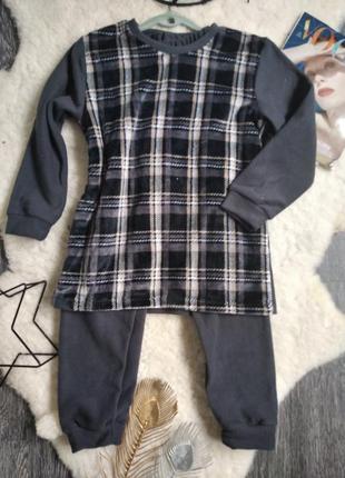 Піжама хлопчик сіра чорна квадрати флісова велюрова 10-12 років1 фото