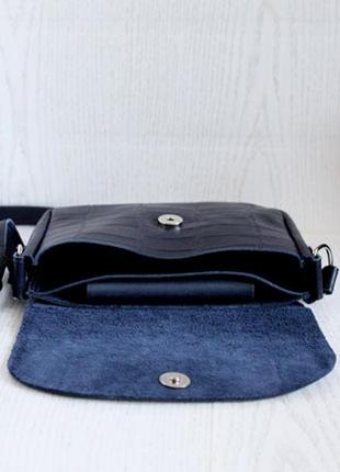 Шкіряна сумка з гаманцем із натуральної шкіри синього кольору4 фото