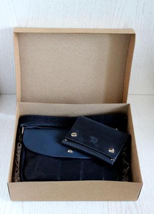 Шкіряна сумка з гаманцем із натуральної шкіри синього кольору5 фото