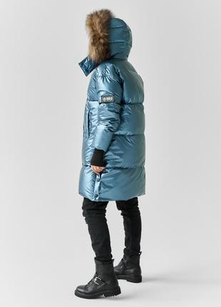 Зимовий пуховик  пальто  140-170 золото, блакитний, смарагд2 фото