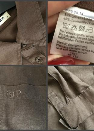 Офисная коричневая рубашка из натуральной ткани {лен+хлопок} с длинным рукавом. lerros.5 фото