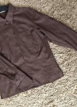 Офісна коричнева сорочка з натуральної тканини {льон+бавовна} з довгим рукавом. lerros.2 фото