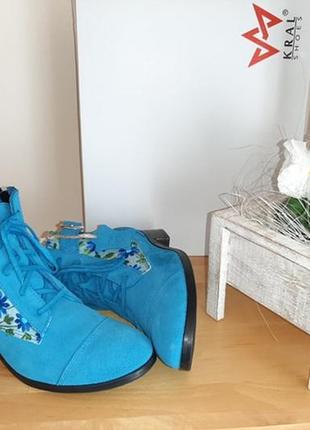 Жіночі  сині шкіряні черевички (ручна робота, kral словаччина)3 фото