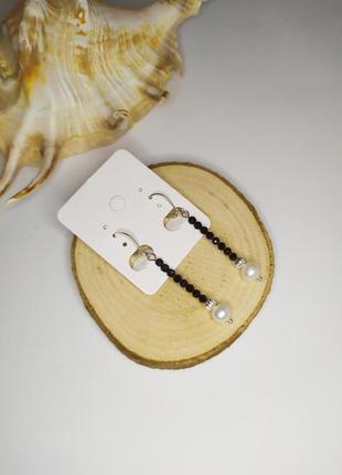 Сережки підвіски з перлами і шпінеллю2 фото