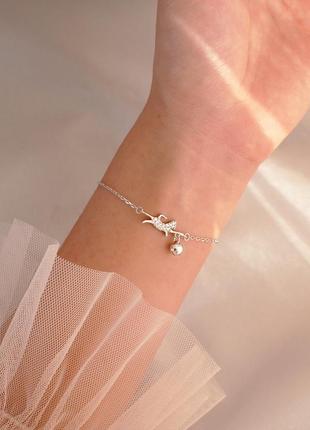 Браслет с котенком из камней, серебряное покрытие 925 пробы, длина 18+5 см