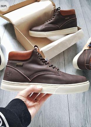 Кожаные, коричневые ботинки зимние timberland