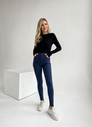 Жіночі теплі джеггінси на флісі зимові чорні сині джинси штани лосини7 фото