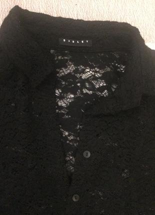 Чёрная кружевная рубашка sisley оригинал в идеале ажурная гипюр