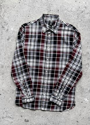 H&m men’s long sleeve button plaid shirt сорочка в клітинку