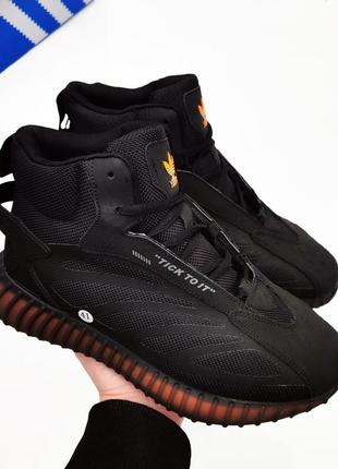 Зимові чоловічі кросівки adidas yeezy 350 v2 чорні з помаранчевим🔥7 фото