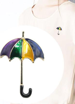 Оригинальная яркая брошь зонтик, унисекс, разноцветная эмаль2 фото