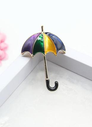 Оригінальна яскрава брошка парасолька, унісекс, різнобарвна емаль