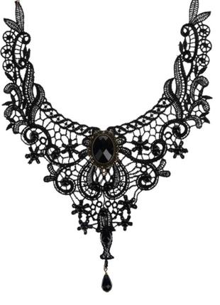 Чокер-комір жіночий, мереживний, на шию з брошкою «modern» (чорний)