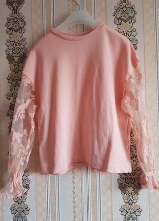 Стильный нарядный свитшот, светло розово персиковая кофта