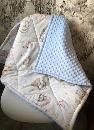 Детский зимний плюшевый плед голубой для мальчика